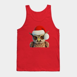 Funny Christmas Owl Wearing Santa Hat Tank Top